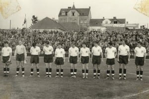 Austria 1960. John is fourth from left, looking down the line towards the skipper, Terry Venables. Martin Peters is at the other end of the row.