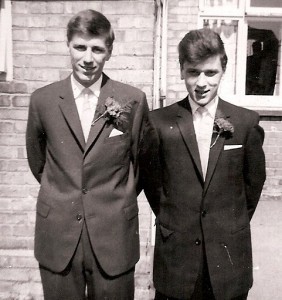 John with his best man and cousin Clive Hutchinson, who has obviously modelled himself on the Hollywood heartthrob Tony Curtis.