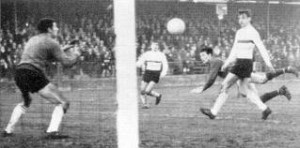 John played alongside Grimsby Town legend Ron Rafferty, shown here nodding the ball home