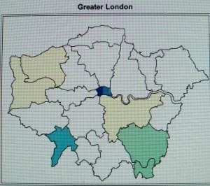 1998: The distribution of the Minchin surname in London, according to the Royal Mail. Oddly, there is a hotspot in the West End. Why?